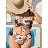 imageFloerns Womens Plus Size Tie Dye Rib Knit Ruched Drawstring Bikini SwimsuitChocolate Brown