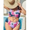 imageFloerns Womens Plus Size Tie Dye Rib Knit Ruched Drawstring Bikini SwimsuitPink Multi