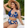 imageFloerns Womens Plus Size Tie Dye Rib Knit Ruched Drawstring Bikini SwimsuitTropical Blue