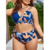 imageFloerns Womens Plus Size Tie Dye Rib Knit Ruched Drawstring Bikini SwimsuitTropical Blue