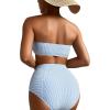 imageFloerns Womens Ruffle Trim Bandeau High Waist Striped Print 2 Piece Bikini SetBlue and White