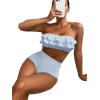 imageFloerns Womens Ruffle Trim Bandeau High Waist Striped Print 2 Piece Bikini SetBlue and White