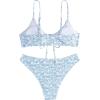 imageFloerns Womens Two Piece Bathing Suit Floral Print Triangle Bikini SwimsuitBlue and White