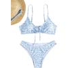 imageFloerns Womens Two Piece Bathing Suit Floral Print Triangle Bikini SwimsuitBlue and White