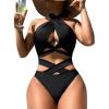 imageFloerns Womens 2 Piece Bathing Suit Cut Out Criss Cross Halter Bikini SetBlack