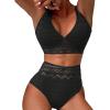 imageFloerns Womens 2 Piece Boho V Neck Bra and High Waist Bottoms Bikini Swimsuit SetBlack