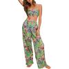 imageFloerns Womens Bathing Suit Tropical Print Bandeau Bikini Swimsuit with Beach PantsA Green Multi