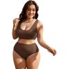 imageFloerns Womens Plus Size Scoop Neck High Waisted Two Piece Bathing SuitBrown