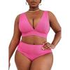 imageFloerns Womens Plus Size Scoop Neck High Waisted Two Piece Bathing SuitPink