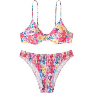 imageFloerns Womens 2 Piece Bikini Swimsuit Allover Print Push Up High Waisted SwimwearBlue Multi