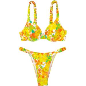 imageFloerns Womens 2 Piece Bikini Swimsuit Allover Print Push Up High Waisted SwimwearYellow