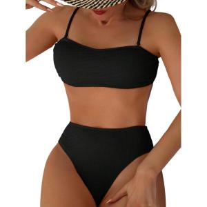 imageFloerns Womens Bathing Suit Floral Print High Waist 2 Piece Bikini SwimsuitBlack Ink