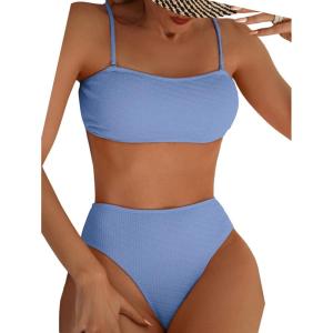 imageFloerns Womens Bathing Suit Floral Print High Waist 2 Piece Bikini SwimsuitLight Blue