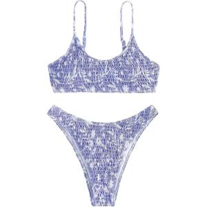 imageFloerns Womens Bathing Suit Floral Print High Waist 2 Piece Bikini SwimsuitLight Purple