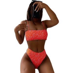 imageFloerns Womens Bathing Suit Floral Print High Waist 2 Piece Bikini SwimsuitOrange