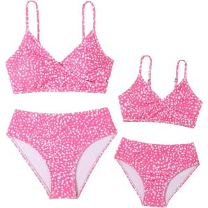 imageFloerns Womens High Waist Bikini Swimsuit Floral Print V Neck Bathing SuitPink Dalmatian