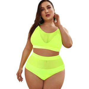 imageFloerns Womens Plus Size Bathing Suit Fishnet High Waist Bikini Set Rave OutfitGreen Mesh