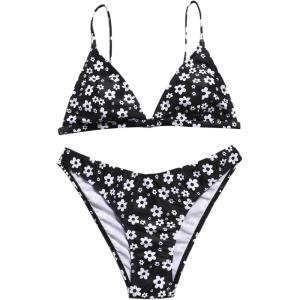 imageFloerns Womens Two Piece Bathing Suit Floral Print Triangle Bikini SwimsuitBlack