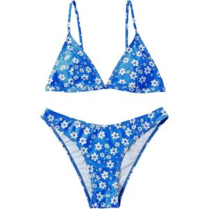 imageFloerns Womens Two Piece Bathing Suit Floral Print Triangle Bikini SwimsuitBlue