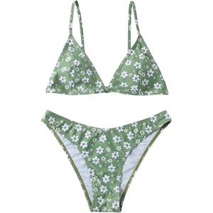 imageFloerns Womens Two Piece Bathing Suit Floral Print Triangle Bikini SwimsuitGreen