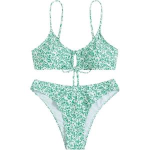 imageFloerns Womens Two Piece Bathing Suit Floral Print Triangle Bikini SwimsuitGreen Ditsy Floral