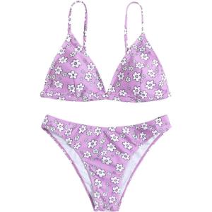 imageFloerns Womens Two Piece Bathing Suit Floral Print Triangle Bikini SwimsuitPurple