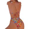 imageFloerns Womens 2 Piece Allover Print Halter High Waist V Cut Triangle Bikini SetsOrange