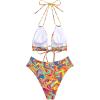 imageFloerns Womens 2 Piece Allover Print Halter High Waist V Cut Triangle Bikini SetsOrange