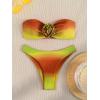 imageFloerns Womens 2 Piece Ombre 3D Floral Appliques Bikini Set Tube Top High Cut SwimsuitArmy Green
