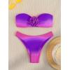 imageFloerns Womens 2 Piece Ombre 3D Floral Appliques Bikini Set Tube Top High Cut SwimsuitPurple