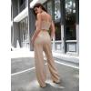 imageFloerns Womens 2 Piece Outfit Bandeau Crop Tube Top and Wide Leg Pants SetKhaki