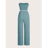imageFloerns Womens 2 Piece Outfit Bandeau Crop Tube Top and Wide Leg Pants SetMint Blue