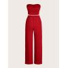 imageFloerns Womens 2 Piece Outfit Bandeau Crop Tube Top and Wide Leg Pants SetRed