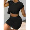 imageFloerns Womens 2 Piece Outfit Crop Top Tee and Ruched Bodycon Mini Skirt SetBlack