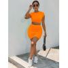 imageFloerns Womens 2 Piece Outfit Crop Top Tee and Ruched Bodycon Mini Skirt SetOrange