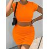 imageFloerns Womens 2 Piece Outfit Crop Top Tee and Ruched Bodycon Mini Skirt SetOrange