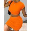 imageFloerns Womens 2 Piece Outfit Crop Top Tee and Ruched Bodycon Mini Skirt SetOrange
