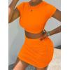 imageFloerns Womens 2 Piece Outfit Crop Top Tee and Ruched Bodycon Mini Skirt SetOrange