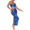 imageFloerns Womens 2 Piece Outfit Floral Print Crop Tube Top and Pencil Skirt SetBlue