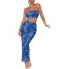 imageFloerns Womens 2 Piece Outfit Floral Print Crop Tube Top and Pencil Skirt SetBlue