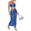 imageFloerns Womens 2 Piece Outfit Floral Print Crop Tube Top and Pencil Skirt SetBlue