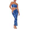 imageFloerns Womens 2 Piece Outfit Floral Print Crop Tube Top and Pencil Skirt SetBlue
