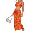 imageFloerns Womens 2 Piece Outfit Floral Print Crop Tube Top and Pencil Skirt SetOrange