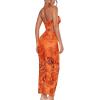imageFloerns Womens 2 Piece Outfit Floral Print Crop Tube Top and Pencil Skirt SetOrange