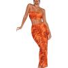 imageFloerns Womens 2 Piece Outfit Floral Print Crop Tube Top and Pencil Skirt SetOrange