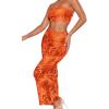 imageFloerns Womens 2 Piece Outfit Floral Print Crop Tube Top and Pencil Skirt SetOrange