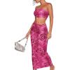 imageFloerns Womens 2 Piece Outfit Floral Print Crop Tube Top and Pencil Skirt SetRed Violet