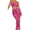 imageFloerns Womens 2 Piece Outfit Floral Print Crop Tube Top and Pencil Skirt SetRed Violet