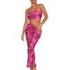 imageFloerns Womens 2 Piece Outfit Floral Print Crop Tube Top and Pencil Skirt SetRed Violet