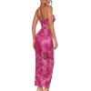 imageFloerns Womens 2 Piece Outfit Floral Print Crop Tube Top and Pencil Skirt SetRed Violet